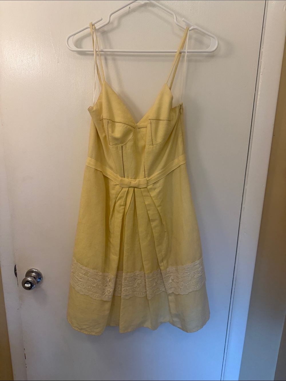 Allen B. By Allen Schwartz Pale Yellow Lace-Trim Mini Dress